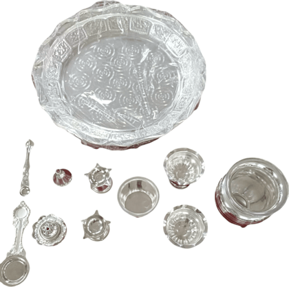 Silver-Plated German Silver Pooja Thali Set with 11 Items