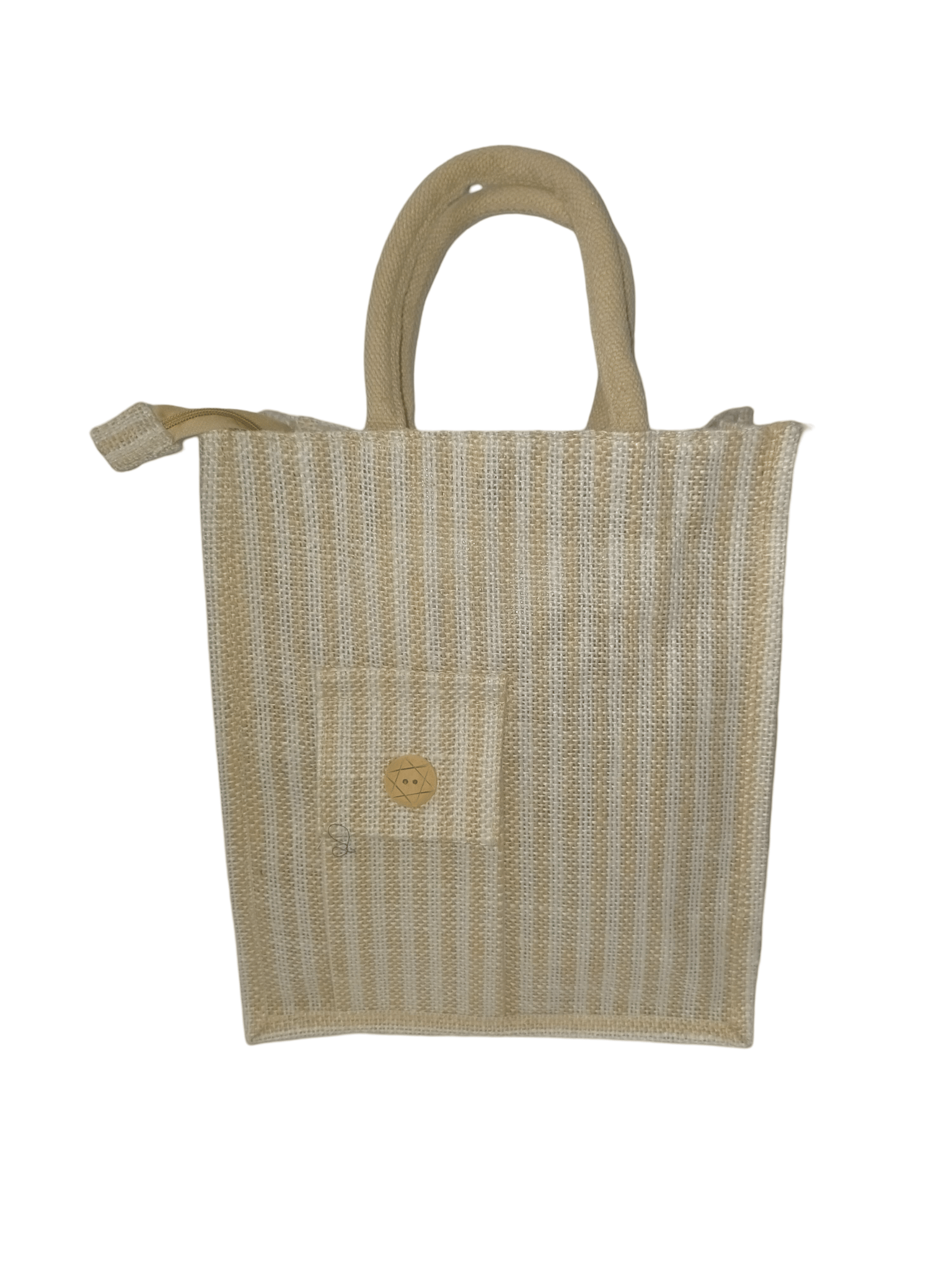 Striped Jute Tote Bag with Button Closure
