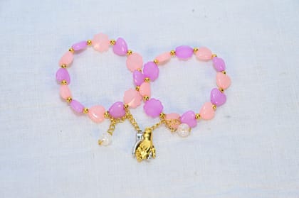 Beaded Charm Bracelet with Pink and Purple Heart Beads