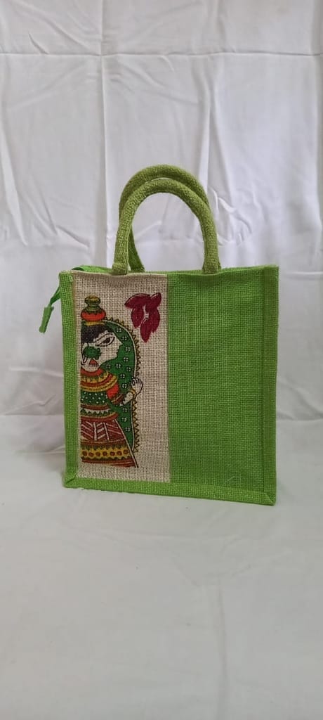 Handmade Jute Lunch Bag with Traditional Indian Art - Handbags | Buy online on ZillyBuy