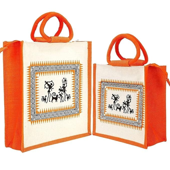 Orange Cotton Canvas Printed Zipper Tiffin/Lunch Bag - Handbags | Buy online on ZillyBuy