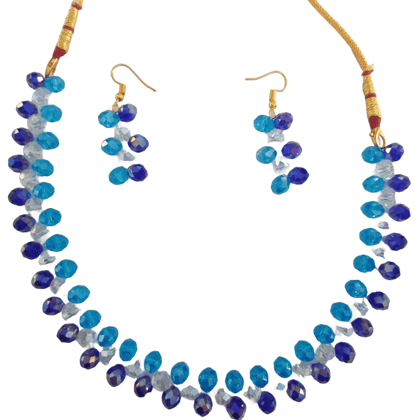 Handmade Blue Beaded Necklace and Earring Set