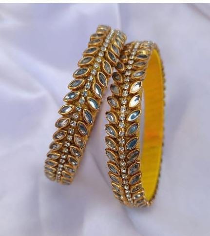 Gold Plated Kundan and Pearl Bangle Set