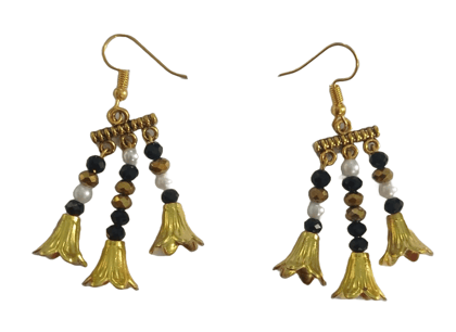 Gold Plated Traditional Indian Jhumka Earrings With Black Beads