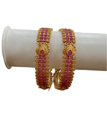 Stunning Pink and Gold Bangle Set with Peacock Design