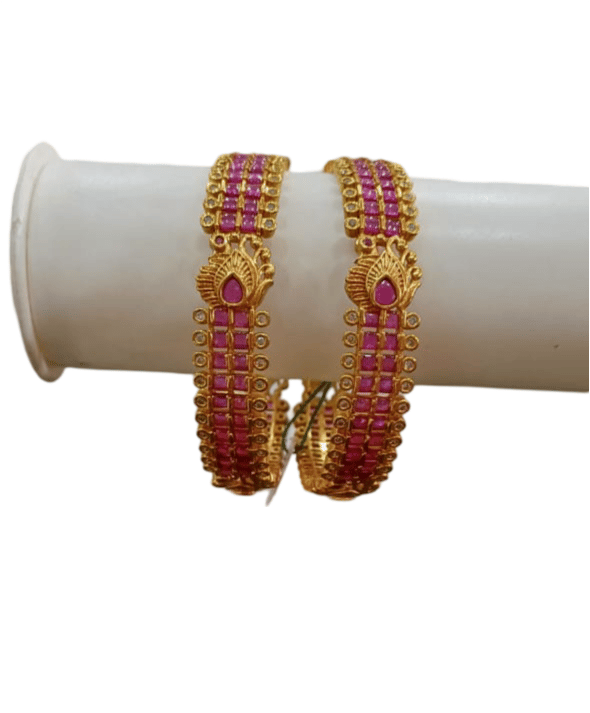 Stunning Pink and Gold Bangle Set with Peacock Design