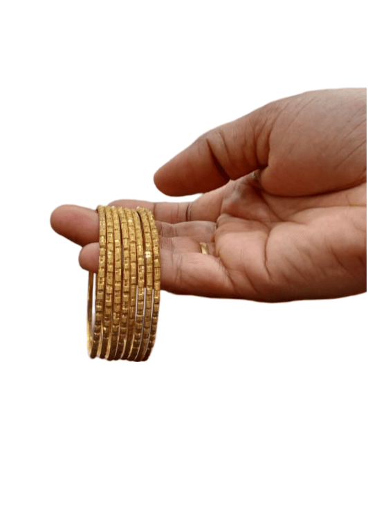 Gold Plated Textured Metal Bangle Set of 6