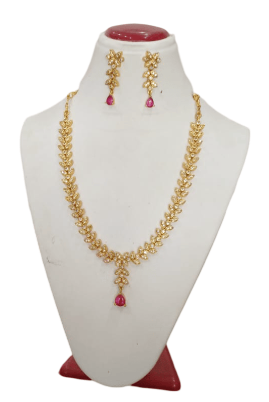 Stunning Gold-Plated Kundan and Pearl Necklace Set with Earrings for Women