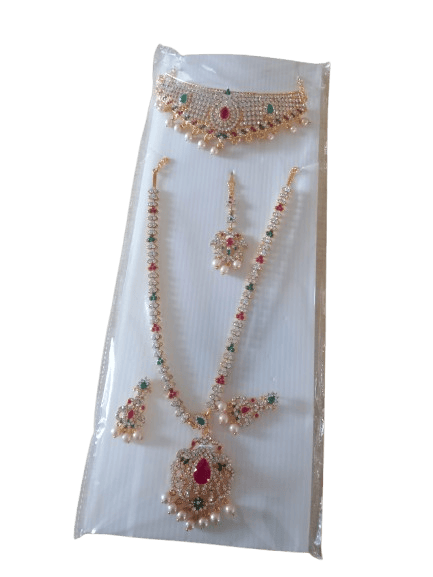 Bridal Gold Plated Kundan Necklace Set With Earrings And Maang Tikka