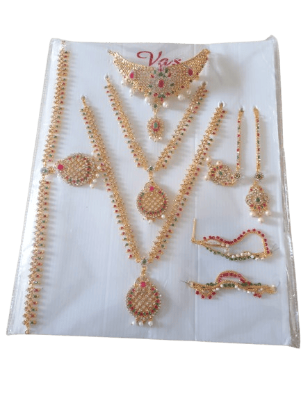 South Indian Traditional Gold Plated Wedding Kempu Jewellery Set