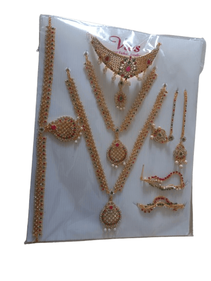 South Indian Traditional Gold Plated Wedding Kempu Jewellery Set