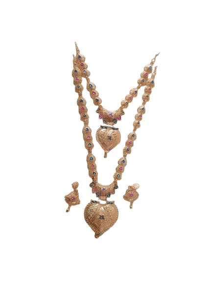 Stunning Gold-Plated Heart-Shaped Pendant Necklace Set with Earrings for Women