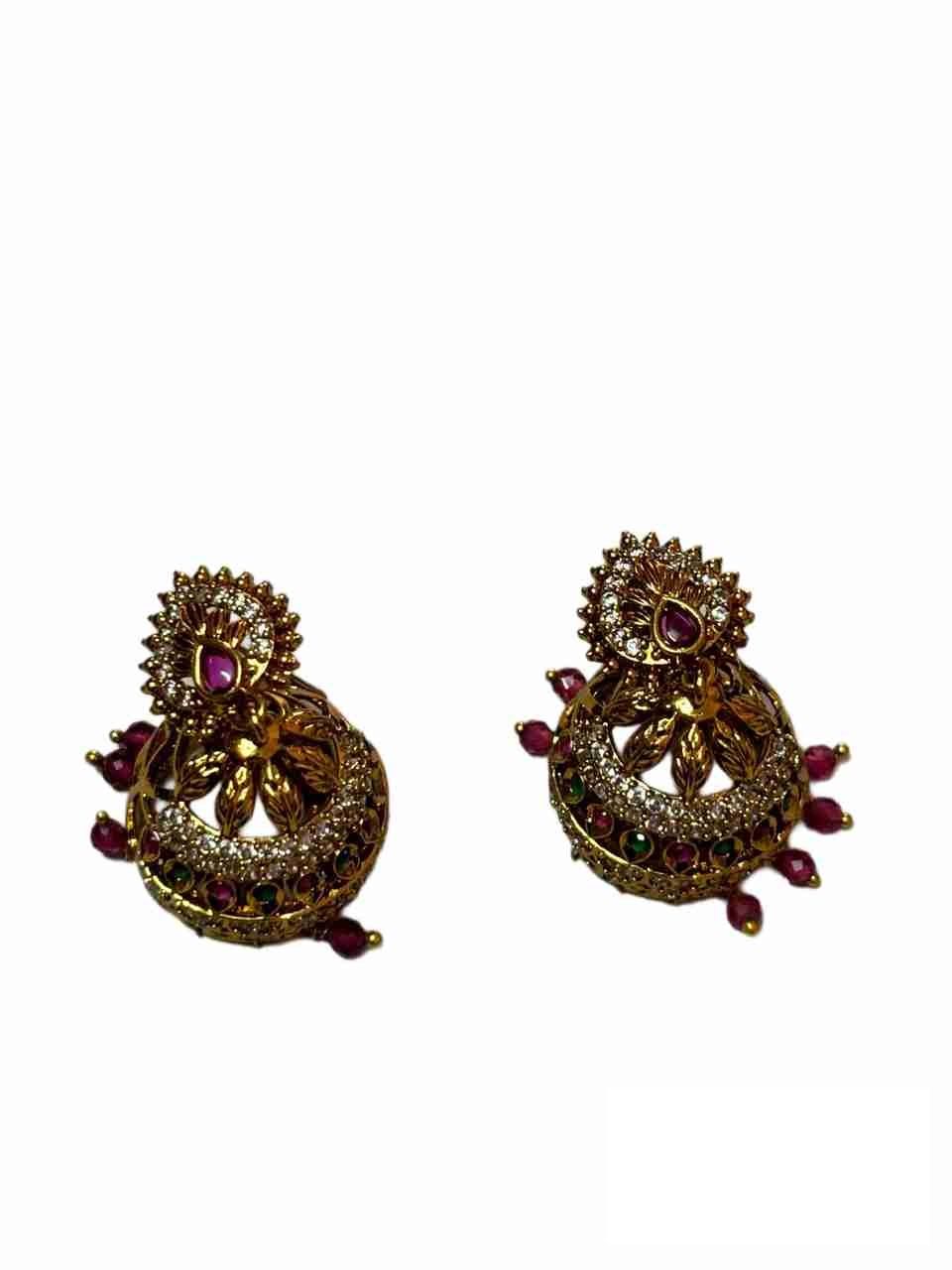 Gold Plated CZ Stone Studded Chandbali Earrings