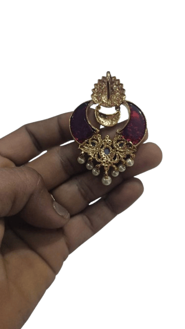 "Stunning Chandbali Ruby and Pearl Drop"