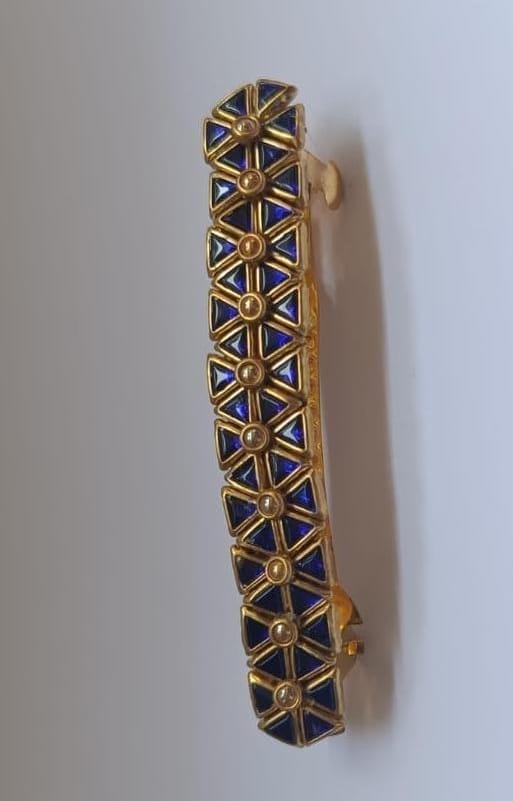 Gold and Blue Enameled Hair Barrette