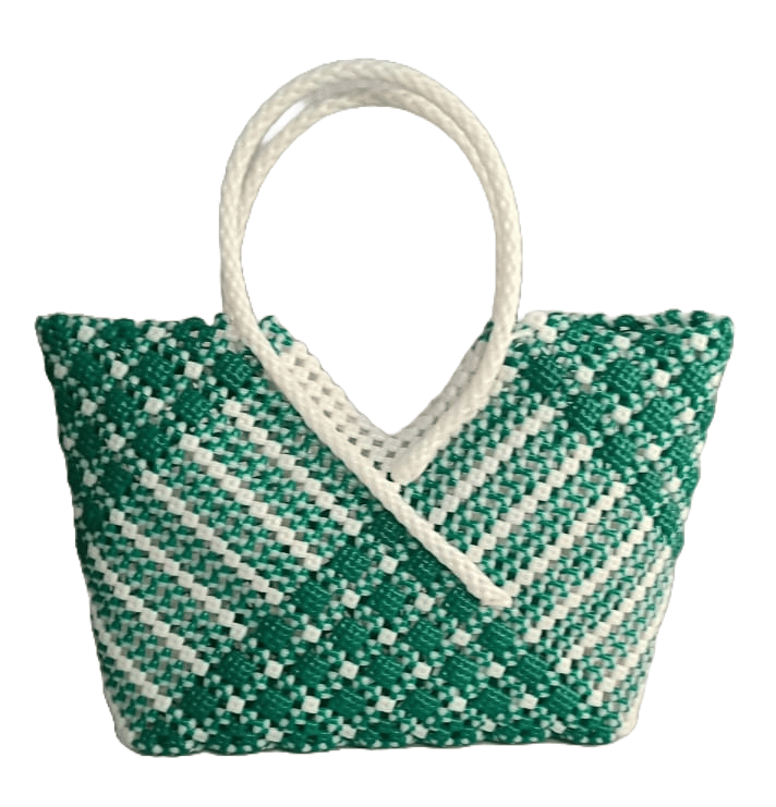 Green and White Handwoven Tote Bag