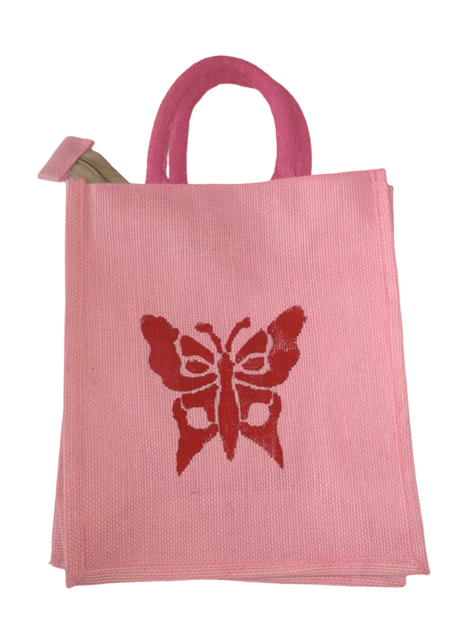 Pink butterfly jute bag