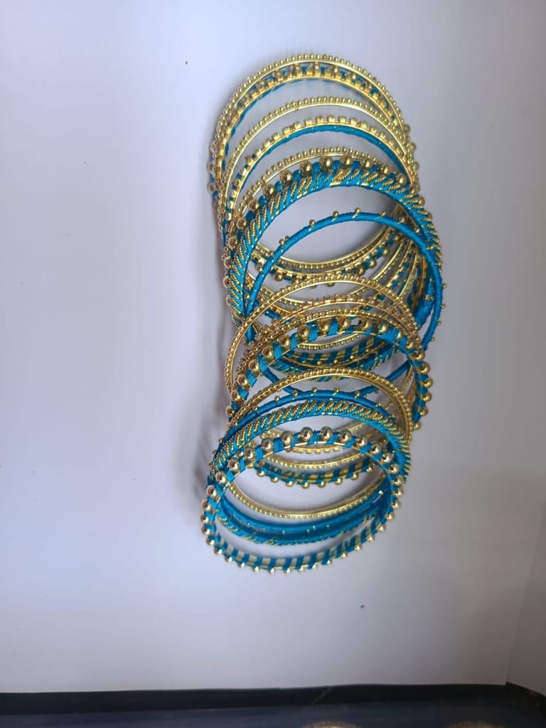 Set of 18 Blue and Gold Bangles with Rhinestones