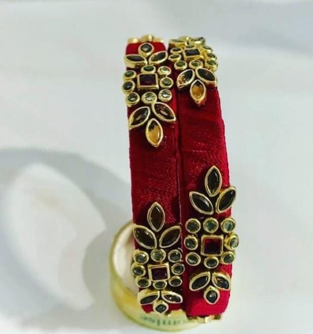 Red and Gold Kundan Bangles