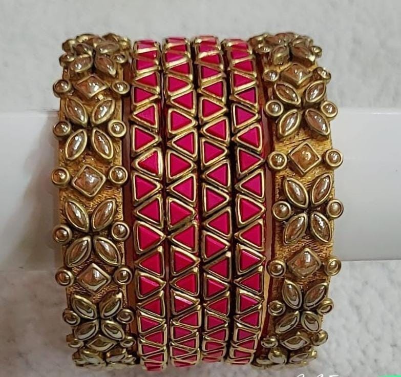 Pink and Gold Bangle Set with Rhinestones