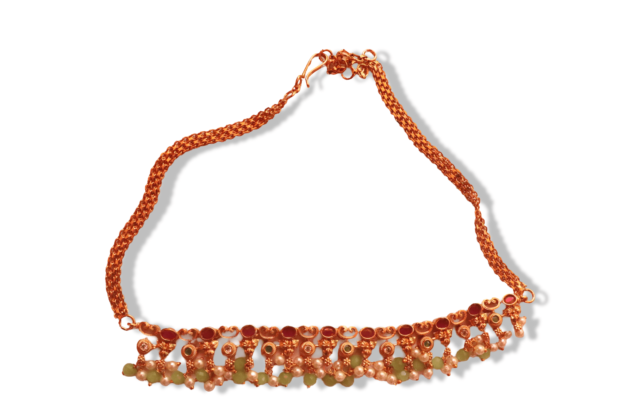 Bridal Gold Plated Traditional Indian Necklace Set With Pearls and Green Stones