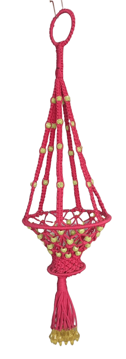 Pink Macrame Hanging Planter with Beads