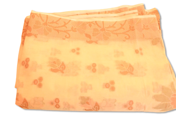 Cream and Peach Floral Embroidered Net Saree
