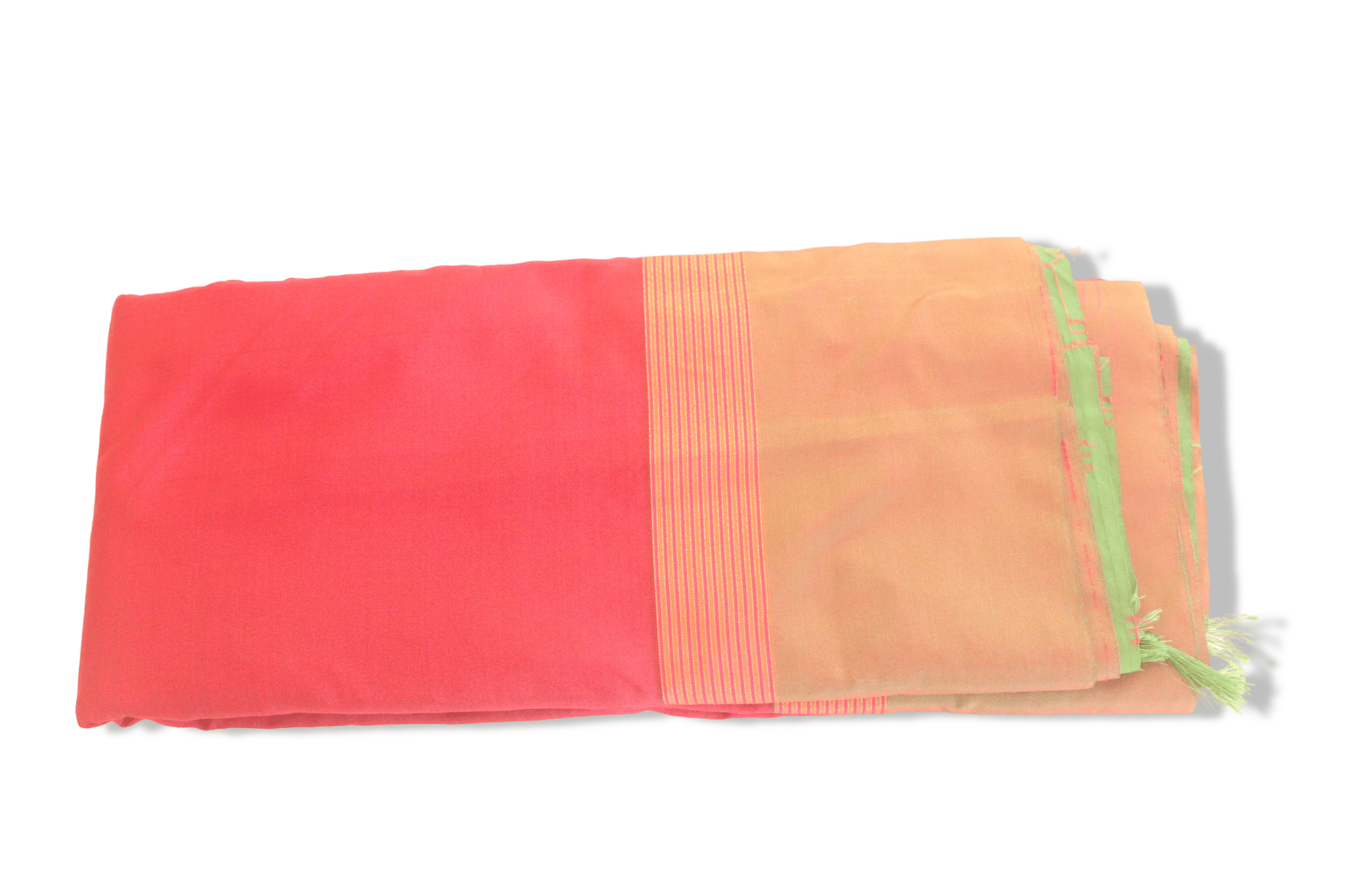 Peach Pink Saree With Green Border
