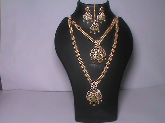 Indian Traditional Gold Plated Haram Necklace Set With Earrings For Women