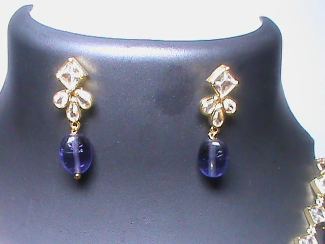 Stunning Gold-Plated Kundan and Blue Stone Necklace Set with Earrings
