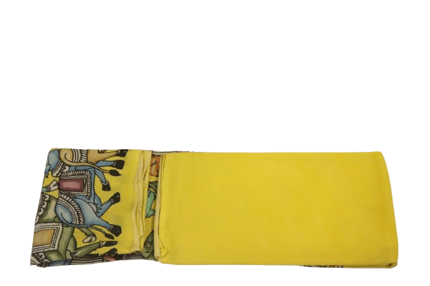 Yellow Cotton Kalamkari Hand Painted Saree