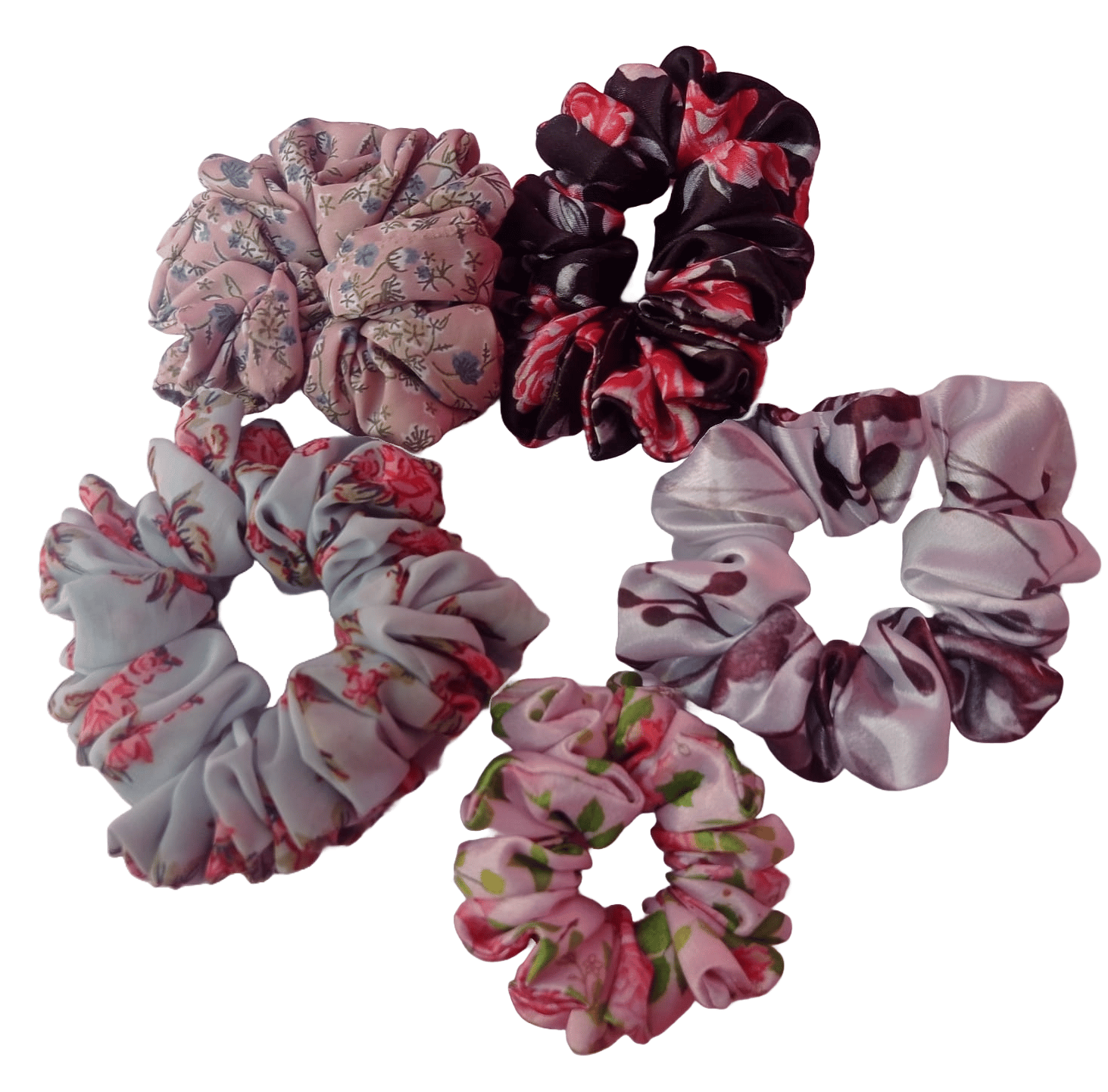 5PCS Floral Chiffon Scrunchies Hair Ties Ponytail Holder for Women Girls