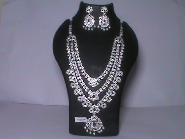 Stunning Silver Plated AD Stone Necklace Set with Earrings for Women