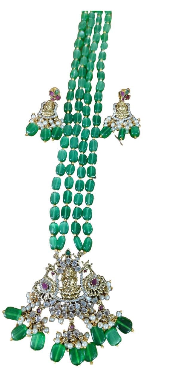 Green Stone Necklace Set with Lakshmi Pendant