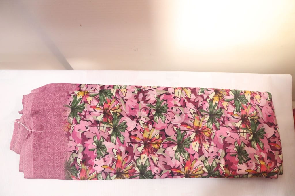 Floral Printed Cotton Saree with Blouse Piece