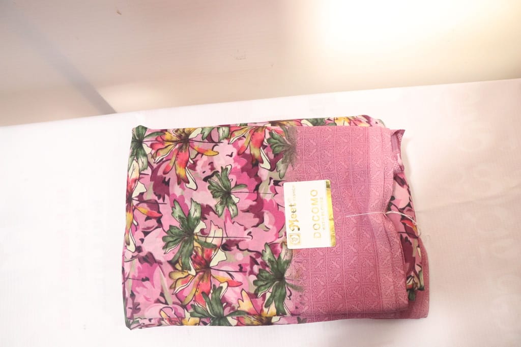 Floral Printed Cotton Saree with Blouse Piece