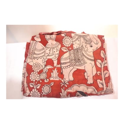 Hand-painted Kalamkari cotton fabric with elephant motif Hand-painted Kalamkari cotton fabric with elephant motif