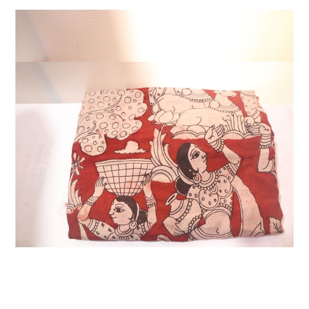 Hand-painted Kalamkari cotton fabric with elephant motif