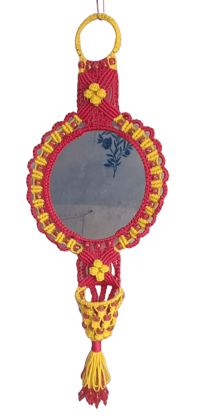 Beaded Wall Mirror with Macrame Hanger