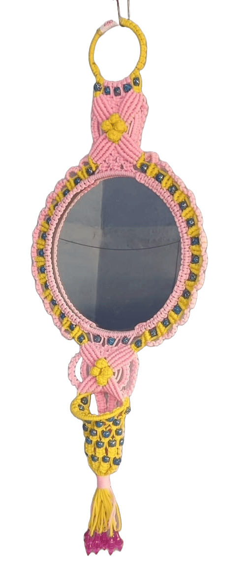 Beaded and Macrame Wall Mirror