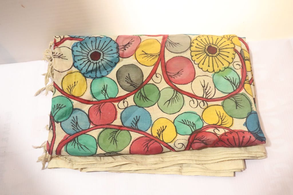 Hand Painted Kalamkari Silk Saree With Blouse Piece