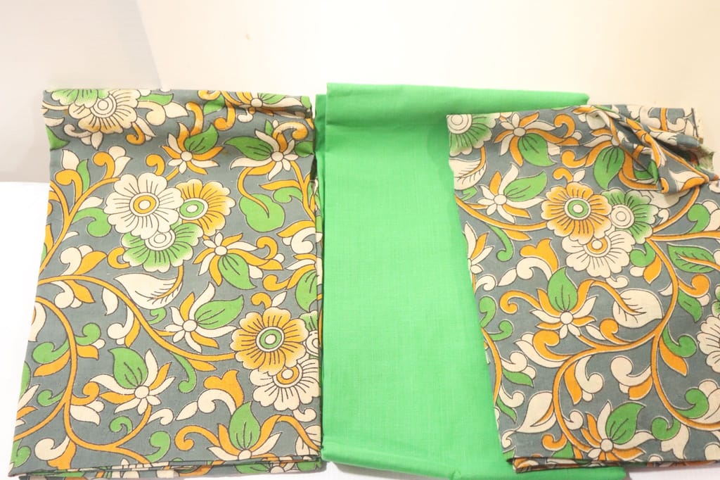 Green and grey floral cotton fabric by the yard dress material
