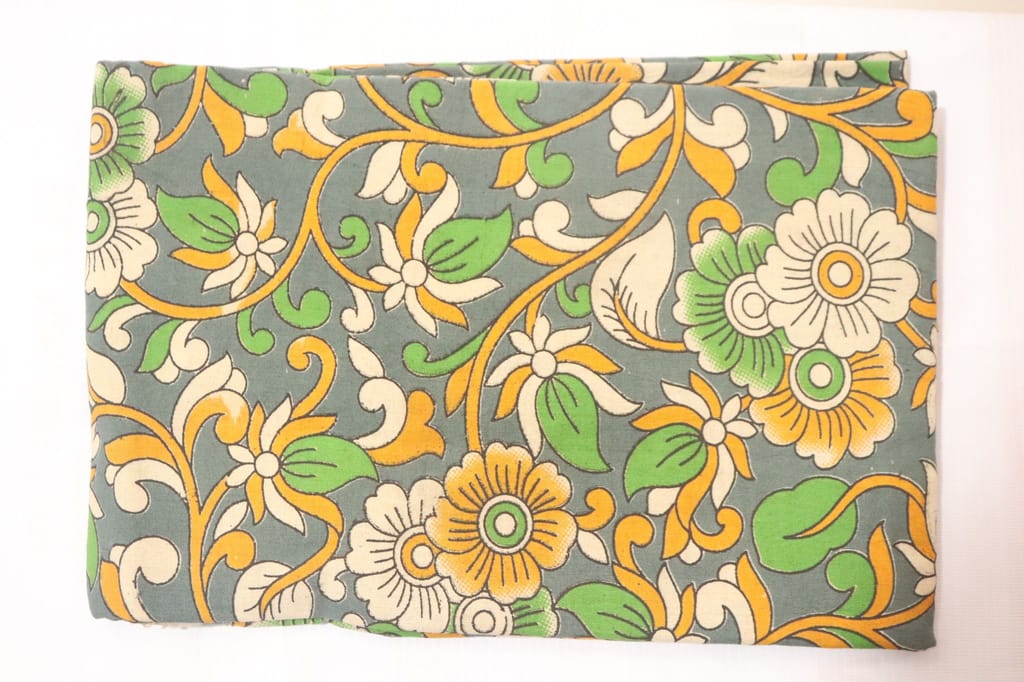 Green and grey floral cotton fabric by the yard dress material