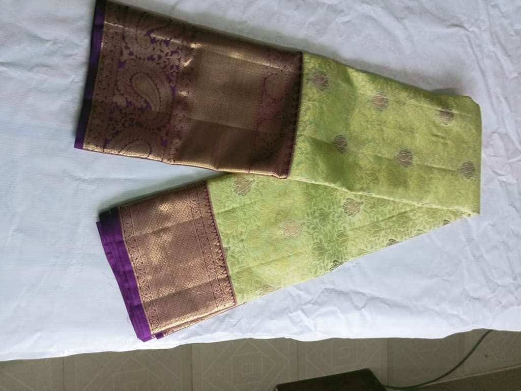 Green and Purple Silk Saree With Golden Zari Border
