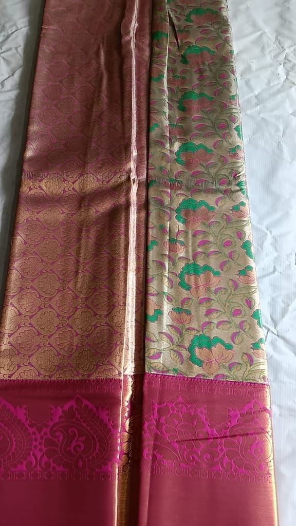 Green and Pink Floral Saree 5.5 meters with combined blouse