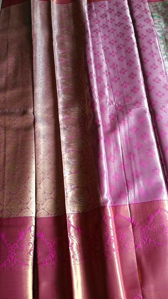 Green and Pink Floral Saree 5.5 meters with combined blouse