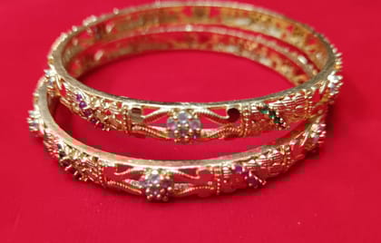 Gold Plated Bangles With Stones