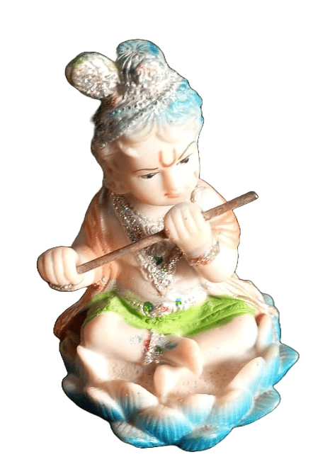 "Small Sitting Resin Krishna Statue Playing Flute, 3.5 Inches"