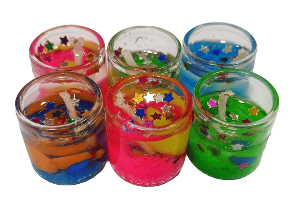 Set of 6 Small Glass Jar Candles with Star Embellishments