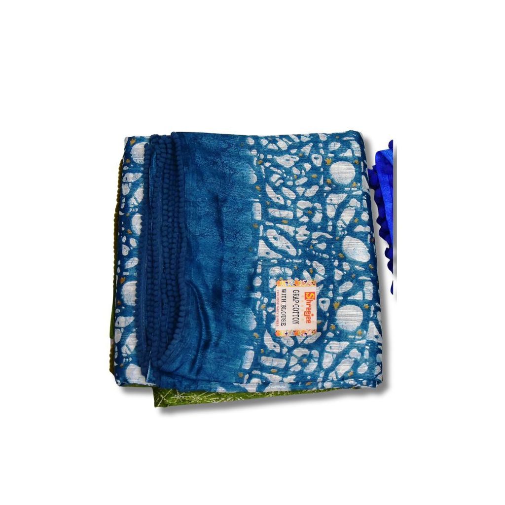 Blue and Green Cotton Saree with Blouse
